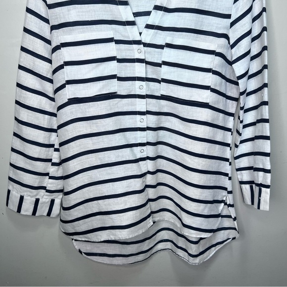 Zara Striped Blue & White Oversized Linen Shirt Size Small - Picture 3 of 8